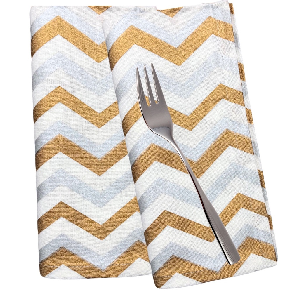 4 Dinner Napkins Set Linen Chevron Gold Silver 20”